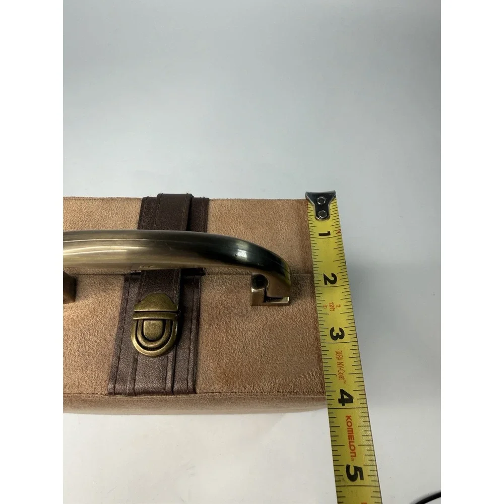 Vintage 1960s Travel Jewelry Case Valet Box Faux Suede Brown Tan Mirror